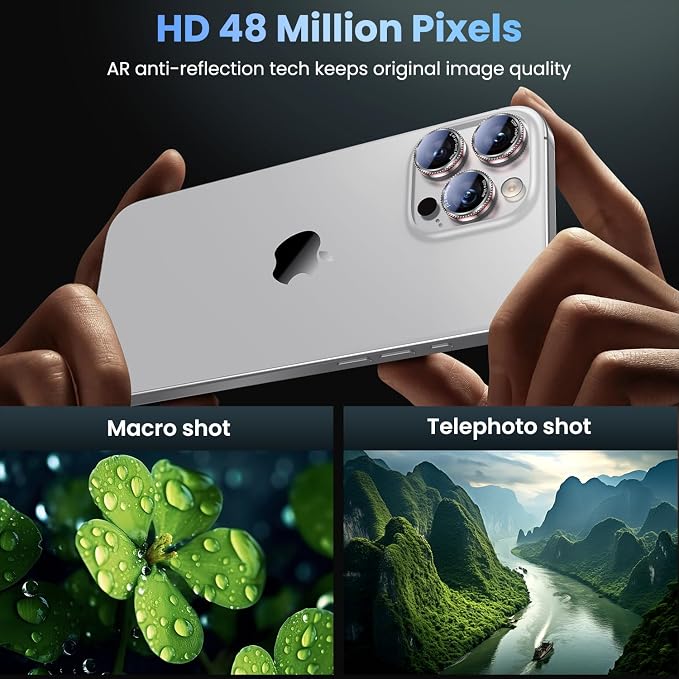 Uyiton for iPhone 17/16/15/14 (Pro Max & Pro) Camera Lens Protector | Unique Lines Text Design, Case-Friendly, Military-Grade Sapphire Glass Metal Camera, Easy to Install, Gearwheel Silver+Red - Image 3
