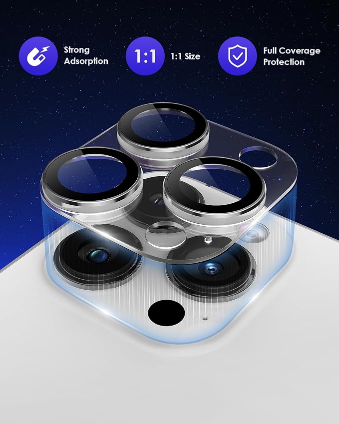 Compatible for iPhone 15 Pro/iPhone 15 Pro Max Camera Lens Protector, Clear Acrylic Plus Aluminium Alloy Ring 9H Tempered Glass Screen Camera Cover, Silver - Image 2