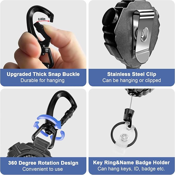 CB Mic Holder Retractable Microphone Keeper Heavy Duty CB Radio Retractable Hanger Tether, 32" Stainless Steel Cord (2 PCS) - Image 4