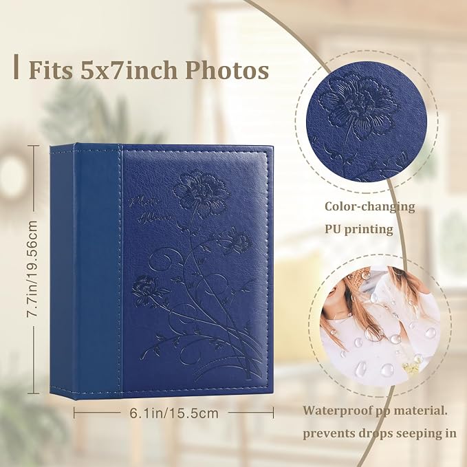 Artmag Photo Album 5x7 2 Packs Clear Pages Pockets Leather Cover Slip Slide in Photo Album Book Each Holds 50 Vertical 5x7 Photos Picture Book for Wedding Family (Blue) - Image 2