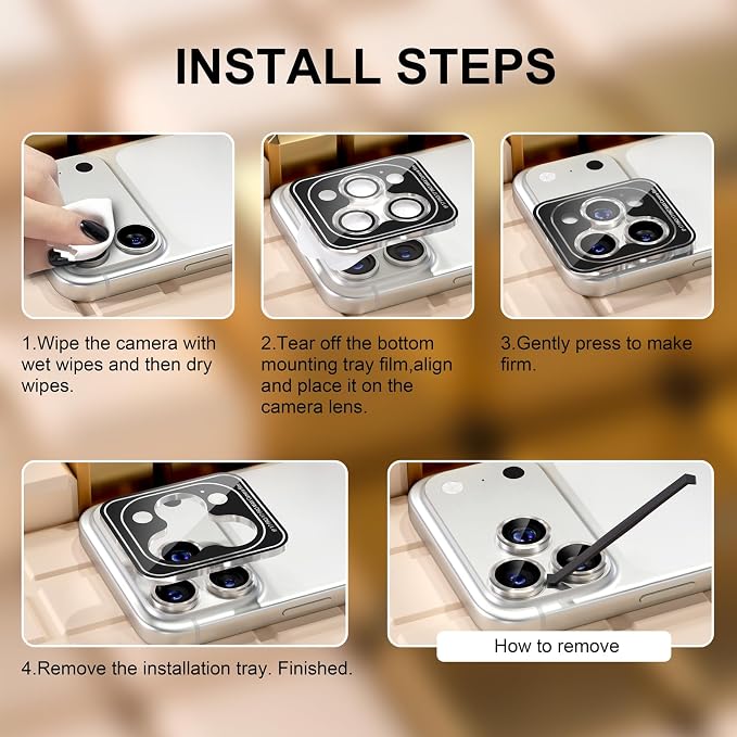 Misea Compatible for iPhone 17 Pro/iPhone 17 Pro Max Camera Lens Protector | 9H Tempered Glass Ultra HD Bling Camera Screen Protector Cover Metal Individual Ring Accessories, Natural Titanium - Image 7