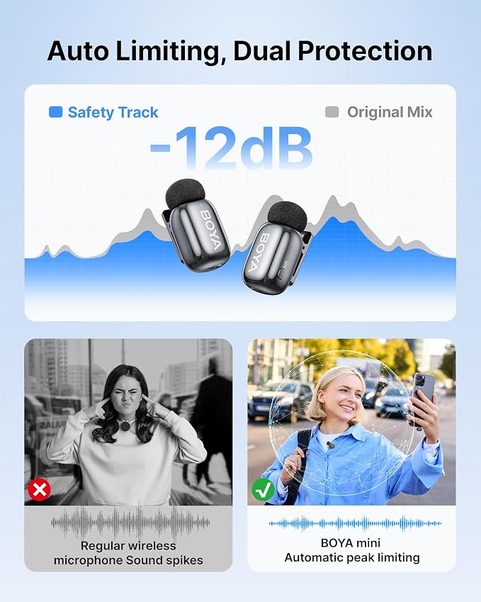 BOYA mini 2 Wireless Lavalier Microphone for iPhone 5-17 & Android Phone | Mini Mic with AI Noise Cancellation, App Control, 30H Battery Life with Charging Case for Recording Vlogging Streaming - Image 7