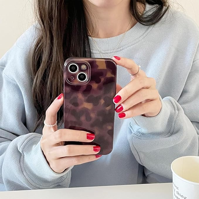 Cute Phone Case for iPhone 12 Case Cheetah Leopard Print | Amber Tortoiseshell Pattern,Full Camera Protective,Slim Shockproof TPU,Aesthetic Girly Glossy Cover for Women Men-Brown - Image 4