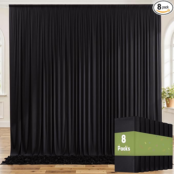 40ftx8ft Wrinkle Free Black Backdrop Curtains for Parties, 8 Panels 5x8ft Thick Polyester Photo Backdrop Drapes for Weddings Birthday Graduation Photography Background Curtains by ENJOYYOURPARTY