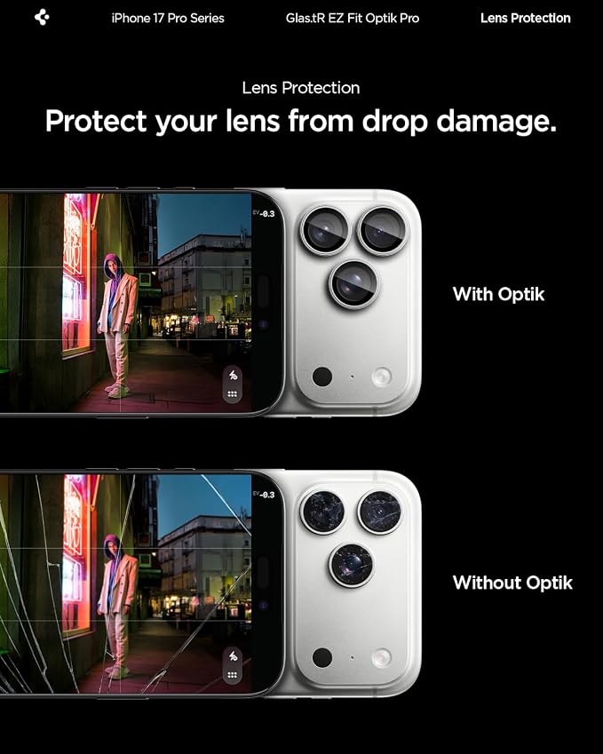 Spigen Camera Lens Protector for iPhone 17 Pro Max / 17 Pro - Silver | GlasTR EZ Fit Optik Pro, 9H+ Tempered glass, Scratch resistant, Auto-align tray, Original photo quality, Case-friendly, 2Pack - Image 5