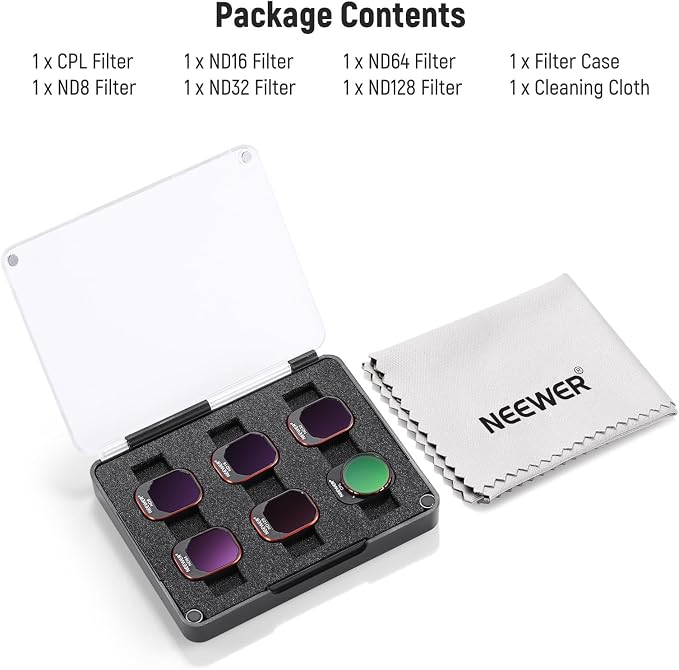 NEEWER Snap On ND&CPL Filter Set Compatible with DJI Mini 4 Pro, 6 Pack CPL Filter and Neutral Density Filters ND8 ND16 ND32 ND64 ND128 with Ultra Slim Frame Double Sided Coated HD Glass - Image 9
