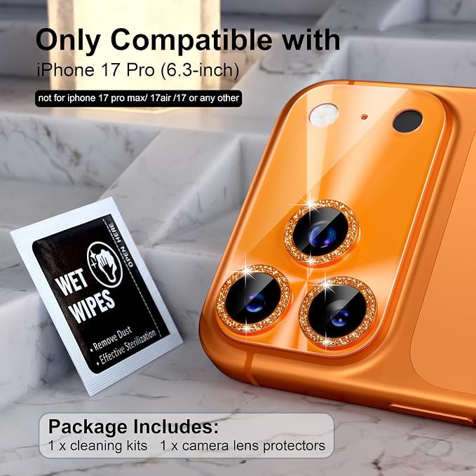 Choiche for iPhone 17 Pro Camera Lens Protector, Light-Orange | Bling Metal Camera Cover with 9H Tempered Glass Lens Screen Protector Accessories, Strong Adsorption, Case-Friendly, 6.3-inch - Image 2