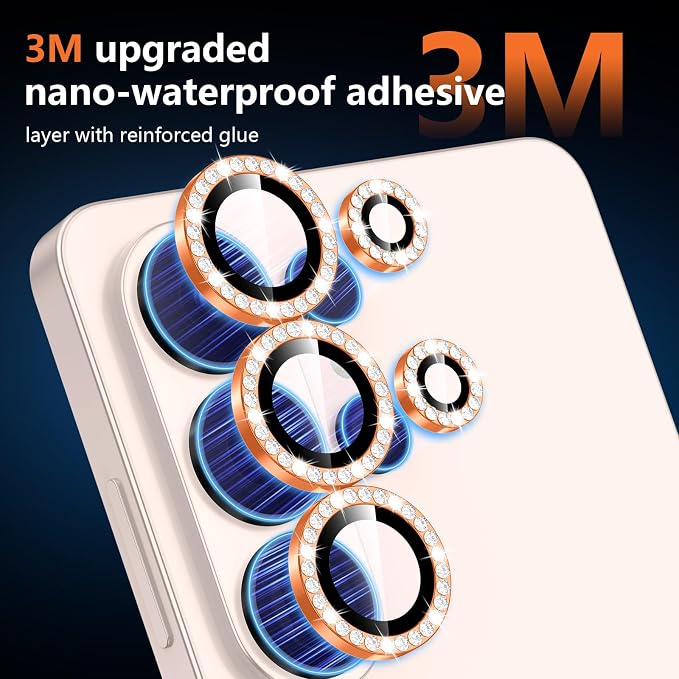 for Samsung Galaxy S26 Ultra Camera Lens Protector, Individual Metal Ring Tempered Glass Lens Cover, [Strong Adsorption] Scratch Resistant Ultra-Thin HD Clear Lens Cover, 1 Set-Orange Diamond - Image 4