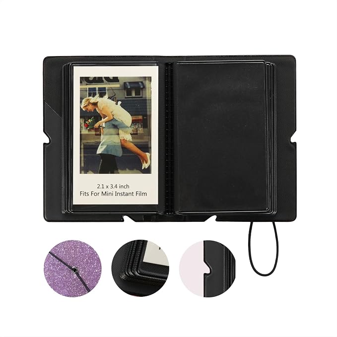 2x3 Instax Mini Photo Album, 28 Pockets. Glitter Purple, 2PK | Portable Wallet Size Album Stores 2x3 inch Instant Photos. Fits Polaroid, Instax Mini, Kodak Mini Prints and Zink. - Image 3