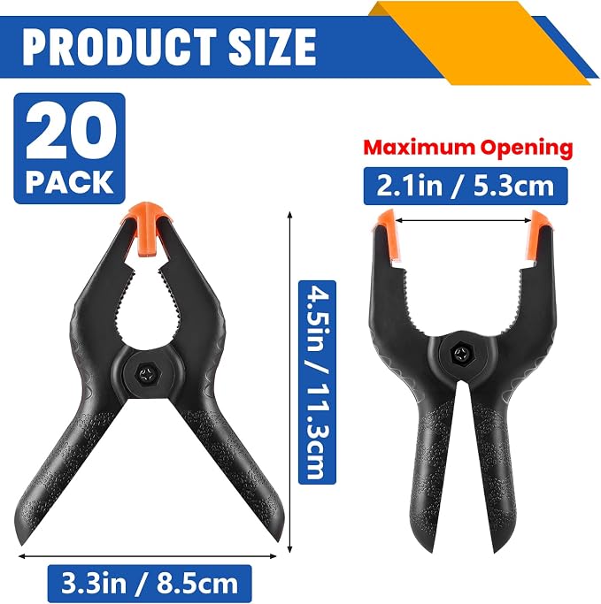 20 Pack 4.5 inch Plastic Spring Clamps, Backdrop Clips | Black Heavy Duty Clips, Woodworking Clamps, Plastic Clamps for Crafts, Backdrop Stand, Woodworking, Photography - Image 2