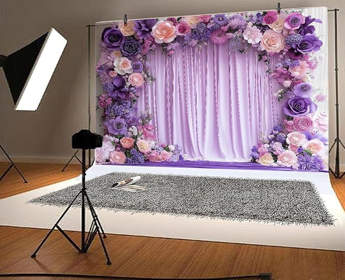 7X7ft Purple Flower Wall Background Photography Lavender Backdrop for Parties Wedding, Girls Birthday Princess Weeding Bridal Shower Purple Floral Anniversary Ceremony Decor. - Image 6