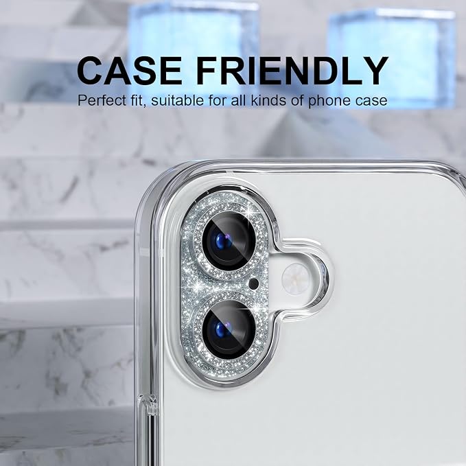 Choiche for iPhone 17 Camera Lens Protector, Glitter-Silver | Bling Metal Camera Cover with 9H Tempered Glass Lens Screen Protector Accessories, Strong Adsorption, Case-Friendly - Image 4