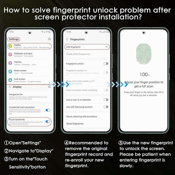 3+2 Pack Privacy Screen Protector And Camera Lens Protection for Galaxy S24 Plus 5G, Anti-Spy 9H Hardness Support Fingerprint Unlock Tempered Glass Screen Protector for Samsung Galaxy S24 Plus - Image 7