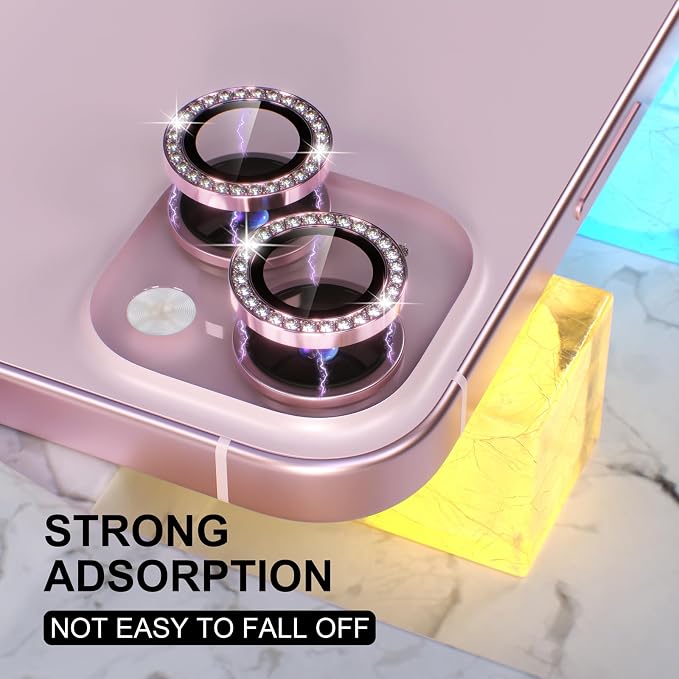 Choiche for iPhone 15/15 Plus Camera Lens Protector Bling, Diamond-Pink | Ultra HD, 9H Tempered Glass Camera Cover Screen Protector Metal Individual Ring Decoration Accessories, 2-Lens, 6.1/6.7-inch - Image 6