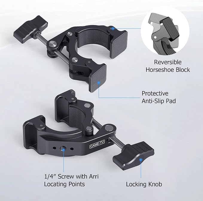 Came-TV Universal 18-50mm Camera Clamp Mount for Insta360/GoPr0, Heavy-Duty Aluminum Alloy with 1/4" & 3/8" Threads, Motorcycle Mirror/Car Headrest Rod Clamp for Camera/LED Light/Microphone - 61012 - Image 6