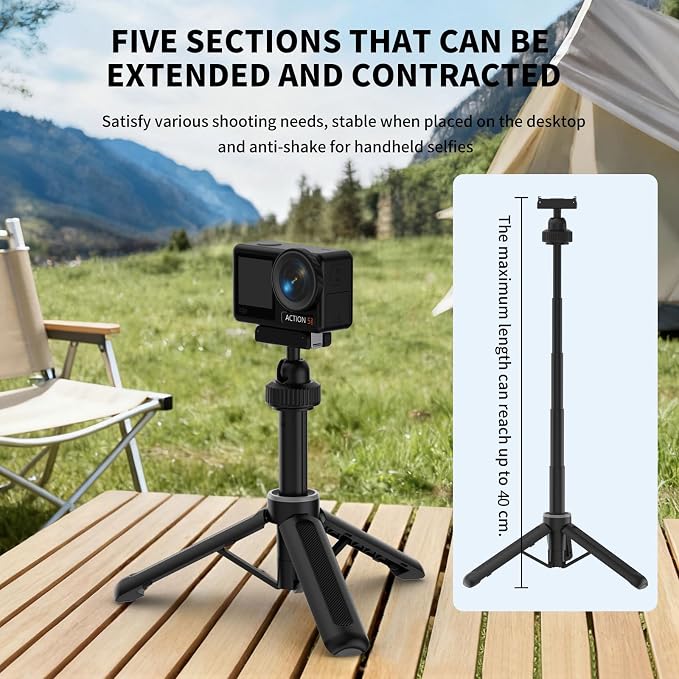 Magnetic Quick Release Extension Rod Compatible with DJI Osmo Action 5 Pro/4/3/360, Extendable Selfie Stick Tripod, Black, Portable Vlog Monopod with Non-Slip Grip - Image 5