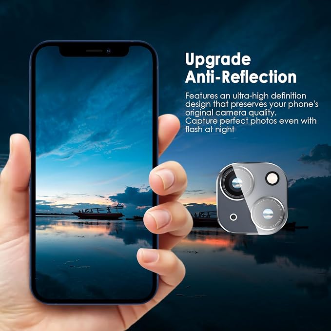 FanTEK Camera Lens Protector Compatible with iPhone 13/13 Mini, 9H Tempered Glass Camera Screen Cover, Ultra HD Clear Acrylic Full Coverage Guard, Case Friendly - Image 5
