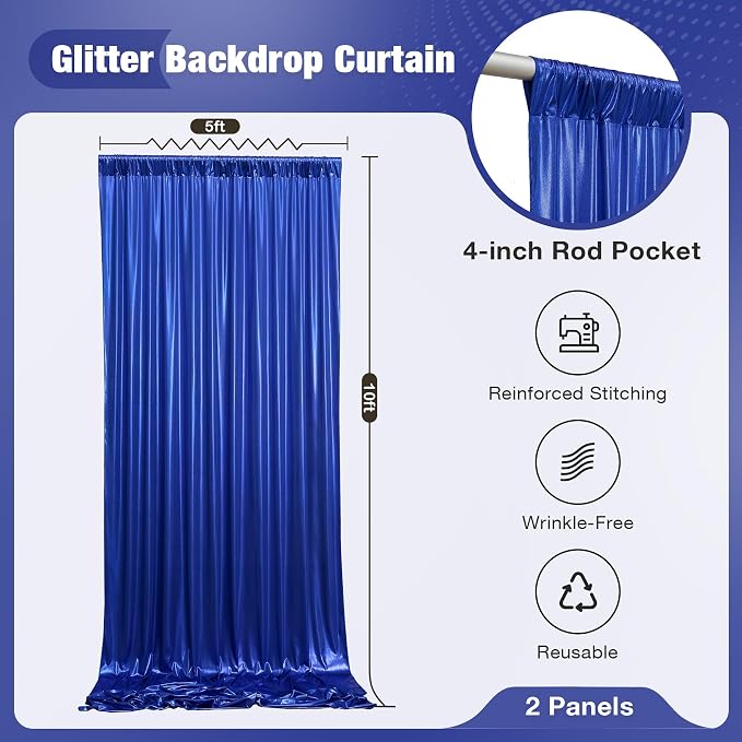 10x10FT Royal Blue Sequin Backdrop Curtain for Party - 2 Panels 5x10FT Wrinkle-Free Shimmer Drapes for Birthday, Wedding, Christmas, Decorations & Photography - Image 5