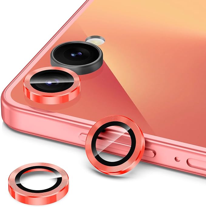 for Samsung Galaxy Z Flip 7 Camera Lens Protector, Individual Metal Ring Tempered Glass Lens Cover, [Strong Adsorption] Scratch Resistant Ultra-Thin HD Clear Lens Cover, 1 Set-Red - Image 2
