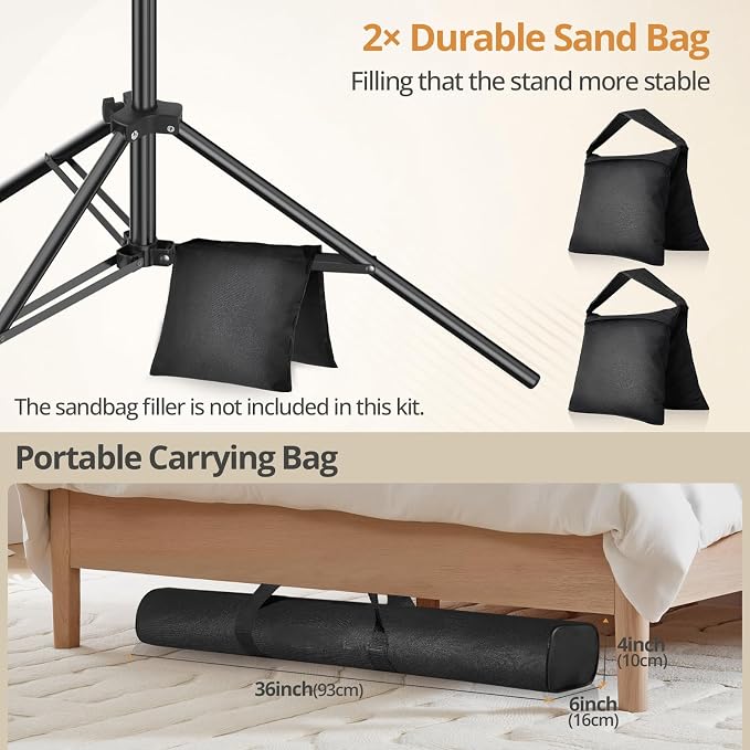 10x7ft Photo Backdrop Stand Kit with 6x9ft Green Backdrop Screen | Portable Photography Frame, Adjustable Support kit with 6 Clamps, Carry Bag for Photo, Video Recording, Streaming, Decoration - Image 6