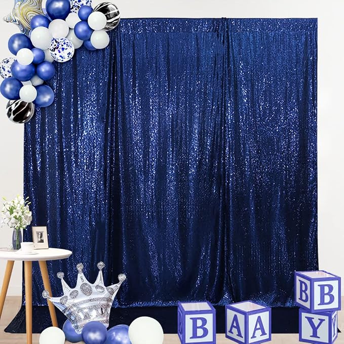 SquarePie 4x8ft Navy Blue Sequin Backdrop, High Density Non-Transparent Glitter Curtain for Photography, Birthday, Wedding Party Decorations, Thick Solid Background with 4" Rod Pocket, 1 Panel - Image 8