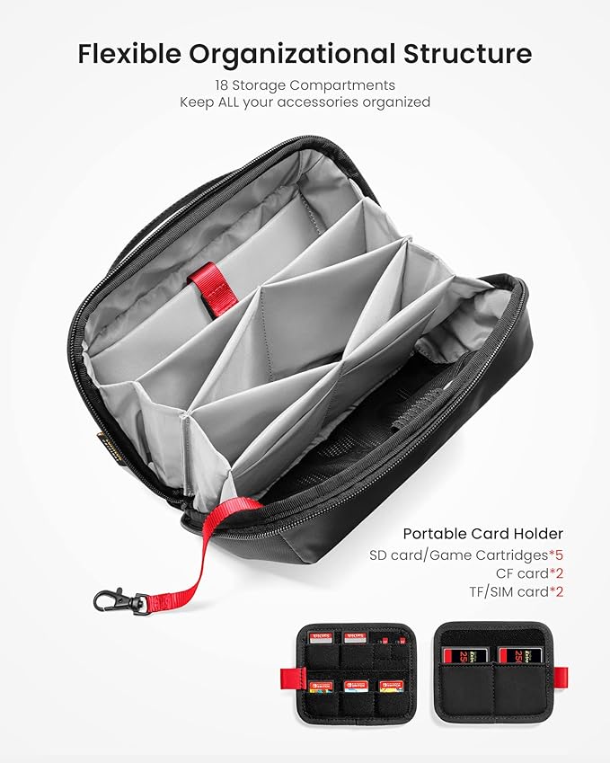 tomtoc Electronic Organizer Accessory Pouch for MacBook Charger, Cables, Power Bank, Hard Drive, Cords, Water-resistant Storage Bag with Removable Card Slots for USB Adapter, Memory Card, Black - Image 2