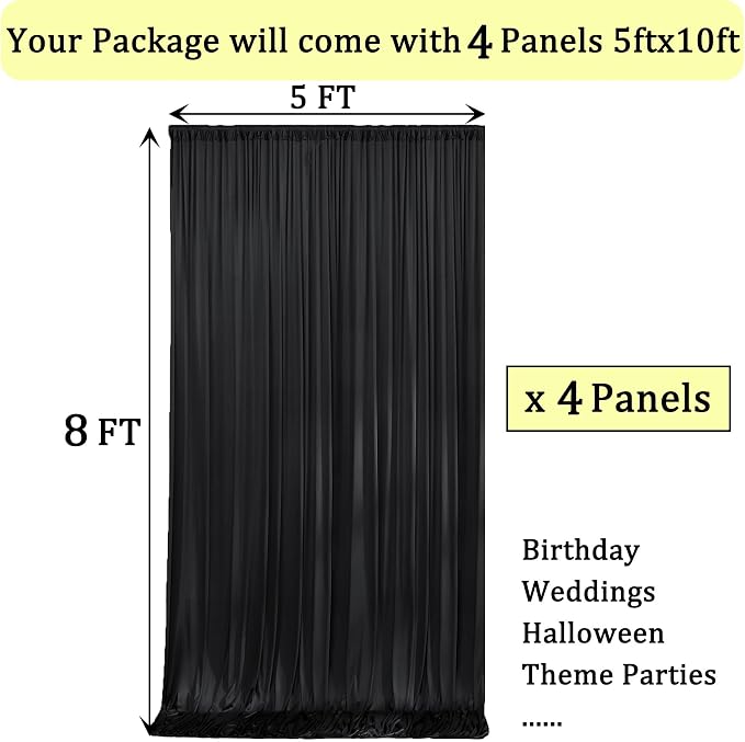 20ft x 8ft Wrinkle Free Black Backdrop Curtains for Parties, 4 Panels Thick Polyester Black Photo Backdrop Drapes for Weddings Birthday Photography Background Curtains - Image 6