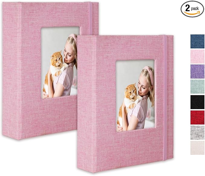 Small Photo Album 5x7, Pack of 2 Linen Picture Book, Each Mini 26-Page Album Holds 52 Photos, Art Presentation Folder for Postcards & Picture Storage by CHERRICH