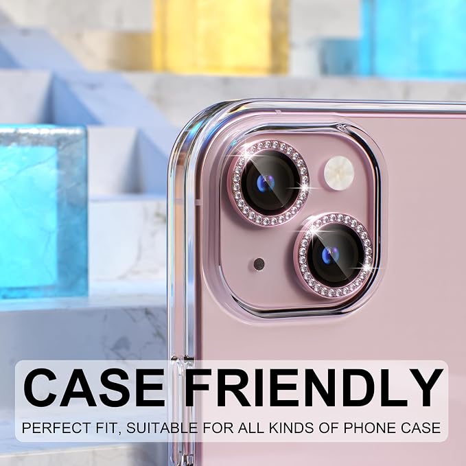 Choiche for iPhone 15/15 Plus Camera Lens Protector Bling, Diamond-Pink | Ultra HD, 9H Tempered Glass Camera Cover Screen Protector Metal Individual Ring Decoration Accessories, 2-Lens, 6.1/6.7-inch - Image 4