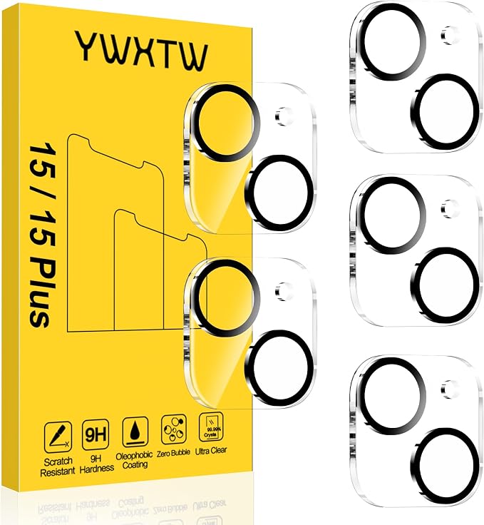 YWXTW [5 Pack Designed for iPhone 15 Camera Lens Protector, for iPhone 15 Plus Camera Lens Protector, Night Shooting Mode, Anti Scratch HD Clear 9H Hardness Tempered Glass by YWXTW
