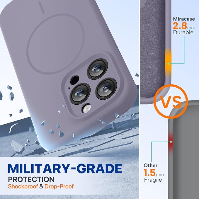 miracase Magnetic for iPhone 15 Pro Max Case, [Soft Anti-Scratch Microfiber Lining], Compatible with MagSafe, Liquid Silicone Case Shockproof Drop Protection Phone Case for 15 ProMax, Lavender Gray - Image 3