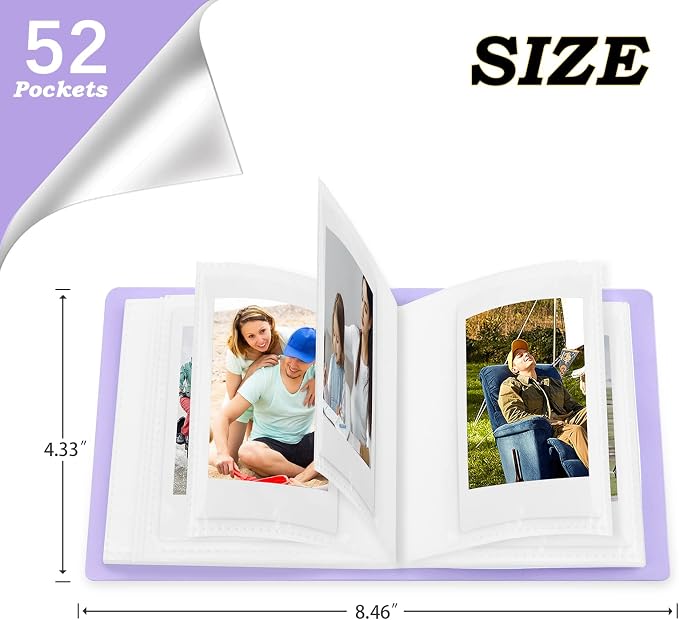 Ruibytree 52 Pockets Small Photo Album 2x3 for Instax Mini, Violet, 1 Pack | Pocket-Size, PU Leather Cover, Snap Closure, Acid-Free Pages, Fits Polaroid 2x3 Photos, Kodak Mini Prints & ZINK Photos - Image 4