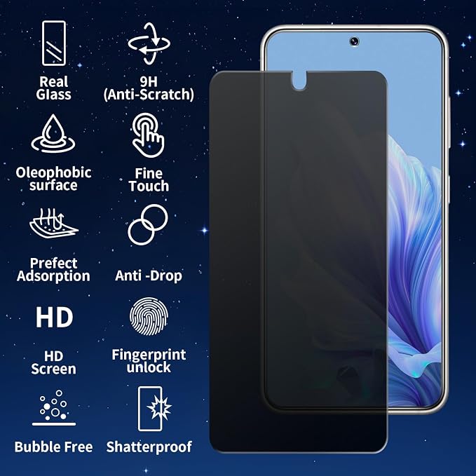 3+2 Pack Privacy Screen Protector And Camera Lens Protection for Galaxy S25 5G, Anti-Spy 9H Hardness Support Fingerprint Unlock Tempered Glass Screen Protector for Samsung Galaxy S25 - Image 8