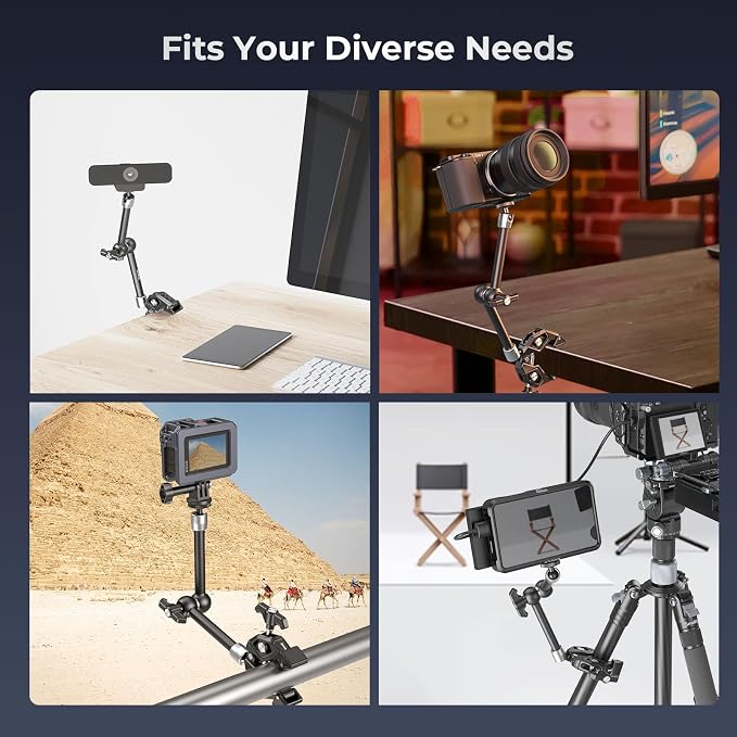 SMALLRIG Magic Arm Clamp Kit, Camera Mount Articulating Friction Arm w Super Clamp, w 1/4"-20 Screw and Thread Hole, for Camera, Light, Monitor, Webcam or Action Camera 1.5kg, for Table, Tube - Image 7