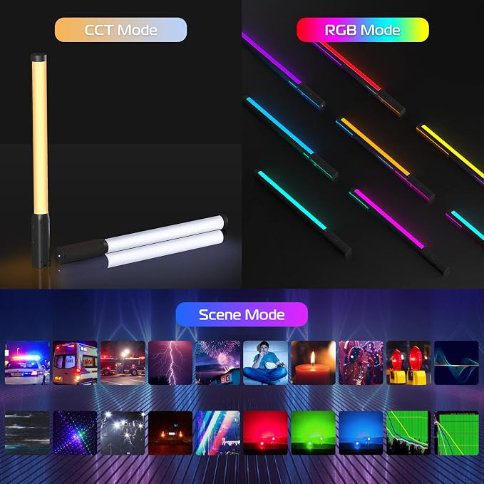 ULANZI VL119 Handheld Light Wand RGB LED Video Light Stick for Photography | 2500-9000K CRI95+ 20 Effects 3300mAh Rechargeable Tube Light with 1/4" Screw & LCD Display for Handheld, Tripod, Light Stand - Image 2