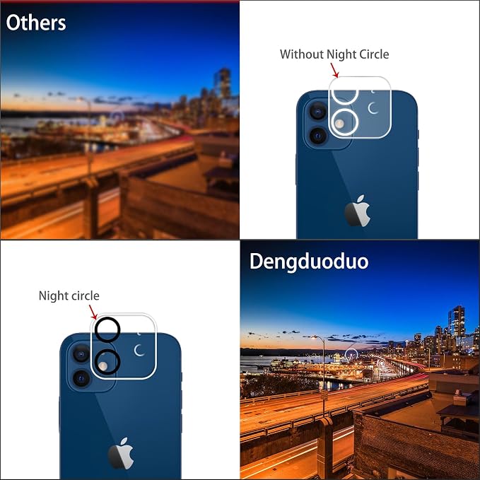 Dengduoduo 3 Pack Tempered Glass Camera Lens Protector for iPhone 12 6.1", Ultra HD, 9H Hardness, Anti-Scratch, Case Friendly, Easy to Install [No Affect on Night Shots] - Image 3