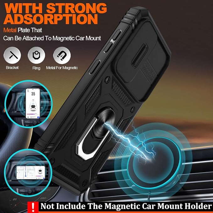 Gritup for S24 Plus Case: Galaxy S24 Plus Case with 2*Screen Protector | Magnetic Stand & Slide Camera Cover | Shock Proof Military-Grade Funda para S 24 Plus Cover -Black - Image 6