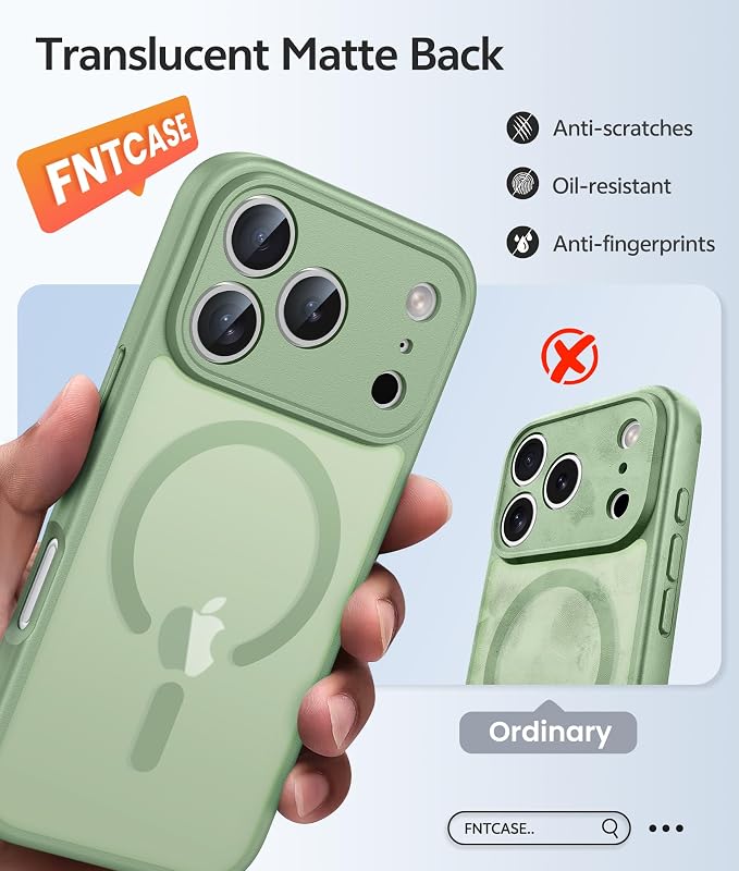 FNTCASE for iPhone 17 Pro Max Case, Fit for Magsafe, Screen Protector | Full Camera Protection, Translucent Matte, 14FT Military Grade Drop Proof, Shockproof Protective Phone Cover, Light Moss - Image 6