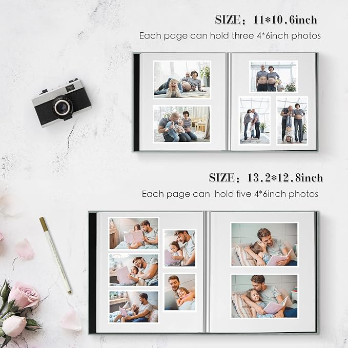 Spbapr Large Photo Album, DIY Scrapbook for 4x6, 5x7, 8x10 Pictures, 40 Pages, Khaki Color, with Metallic Pen and Scraping Plate - Image 2