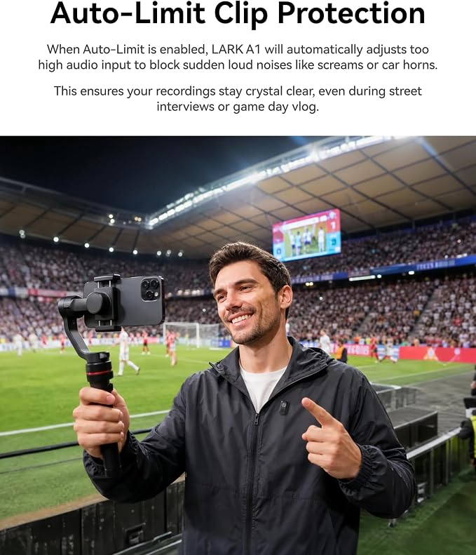 Hollyland Lark A1 Wireless Microphone for iPhone 17/16/15 & Android, 48kHz/24-bit, 3-Level Intelligent Noise Cancel, Mini Mic for YouTube, Podcast, Vlogging (Black, 2TX + USB-C RX + Charging Case) - Image 9