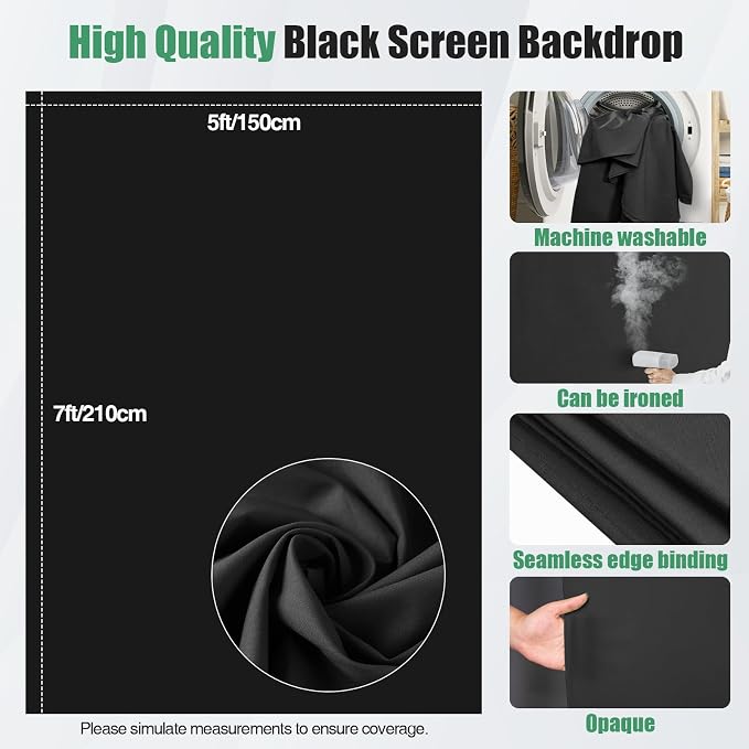 Black Background Backdrop Kit 5x7 ft with Foldable T-Shaped Stand | Portable Black Background with 5 Clamps, Carrying Bag for Parties, Streaming, Photography, Zoom, Gaming, Video Studio - Image 2