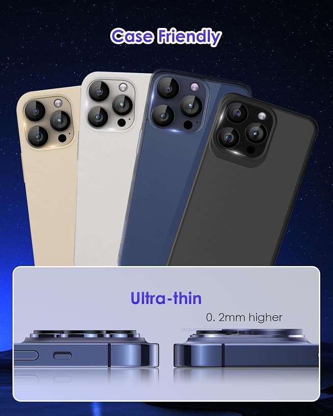 Compatible for iPhone 15 Pro/iPhone 15 Pro Max Camera Lens Protector [Full Coverage Metal] 9H Tempered Glass Screen Camera Cover Titanium Black+Black - Image 6