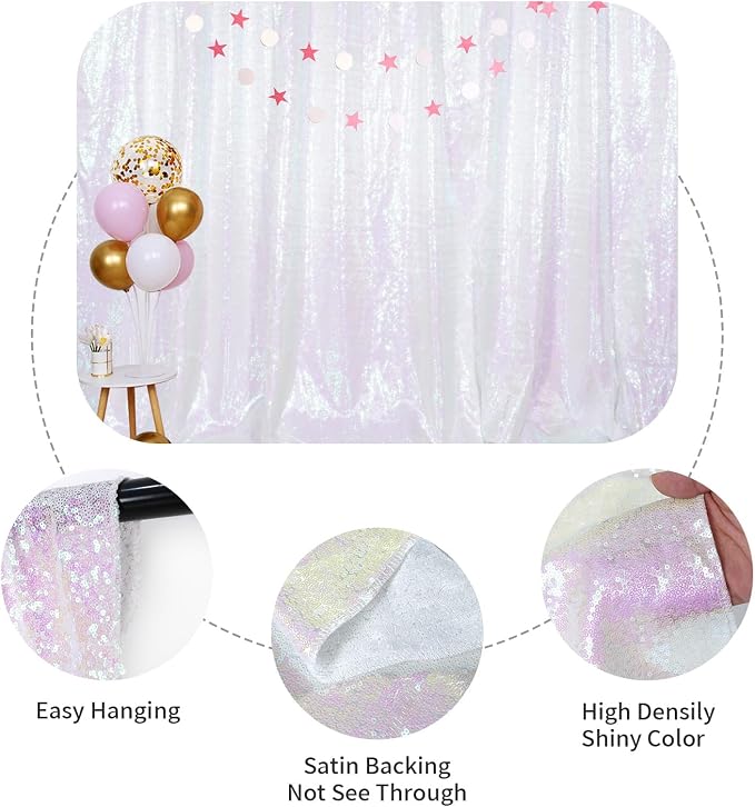 SquarePie 6x8ft Iridescent Sequin Backdrop, High Density Non-Transparent Glitter Curtain for Photography, Birthday, Wedding Party Decorations, Thick Solid Background with 4" Rod Pocket, 1 Panel - Image 8