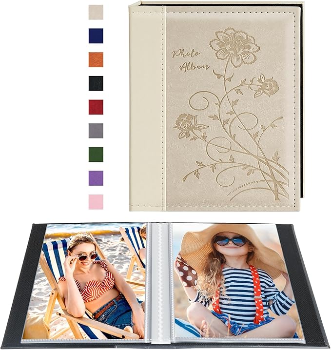 Artmag Photo Album 5x7 Clear Pages Pockets Leather Cover Slip Slide in Photo Album Book Holds 100 Vertical 5x7 Photos Picture Book for Wedding Family (Beige) by Artmag