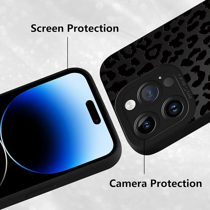Cute Black Cheetah Print Phone Case for iPhone 14 Pro Max 6.7" | Aesthetic Leopard Pattern Design Cover Full Camera Lens Protective Shockproof Soft Slim TPU Funda for Men Women Girls - Image 5