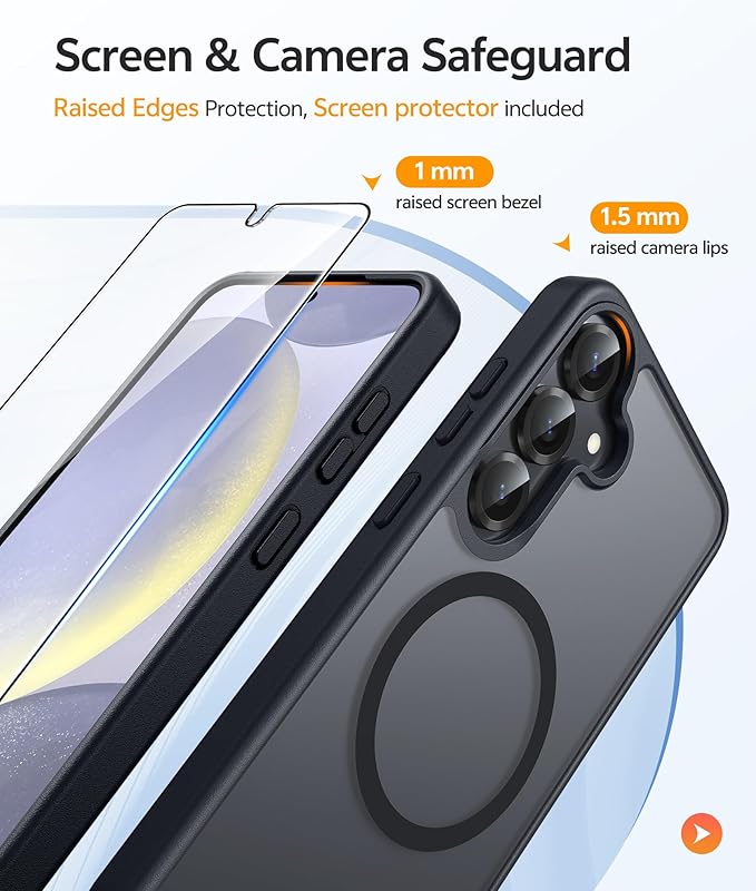 FNTCASE for Samsung Galaxy S25/S24 Case, Fit for Magsafe, Screen Protector | Translucent Matte Magnetic Back, 14FT Military Grade Drop Protection, Shockproof Protective Phone Cover, Black - Image 4