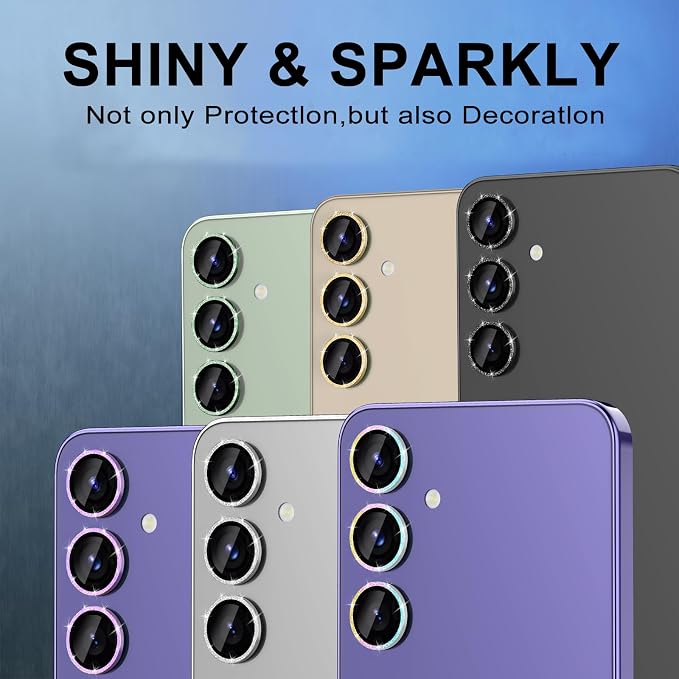 for Samsung Galaxy S24 Camera Lens Protector, Individual Metal Ring Tempered Glass Lens Cover, [Strong Adsorption] Scratch Resistant Ultra-Thin HD Clear Lens Cover, 2 Set-Gold Sparkly - Image 7