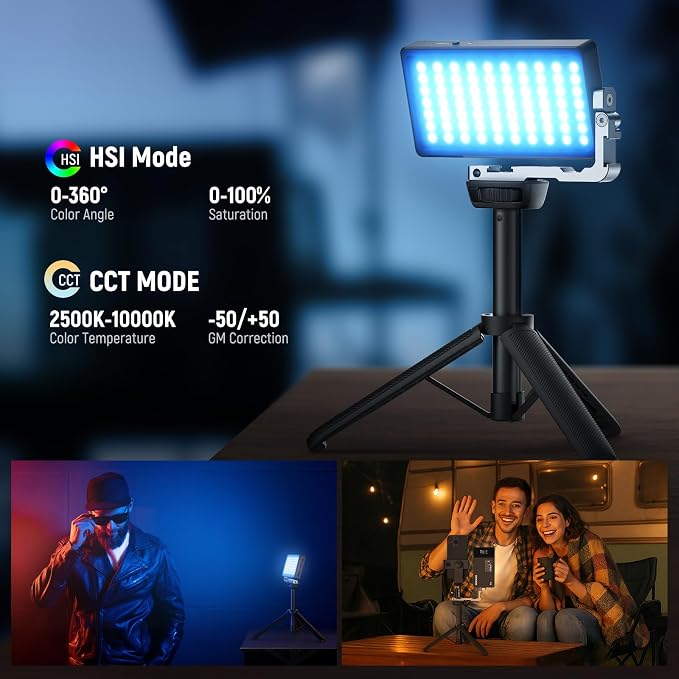 NEEWER 12W RGB Video Light, On Camera LED Panel Key Lighting for Streaming Selfie, 2500K-10000K CRI97+ App/2.4G Control 4300mAh Battery Desk Tripod Stand for Vlogging Video Recording Podcast, SL90 - Image 3