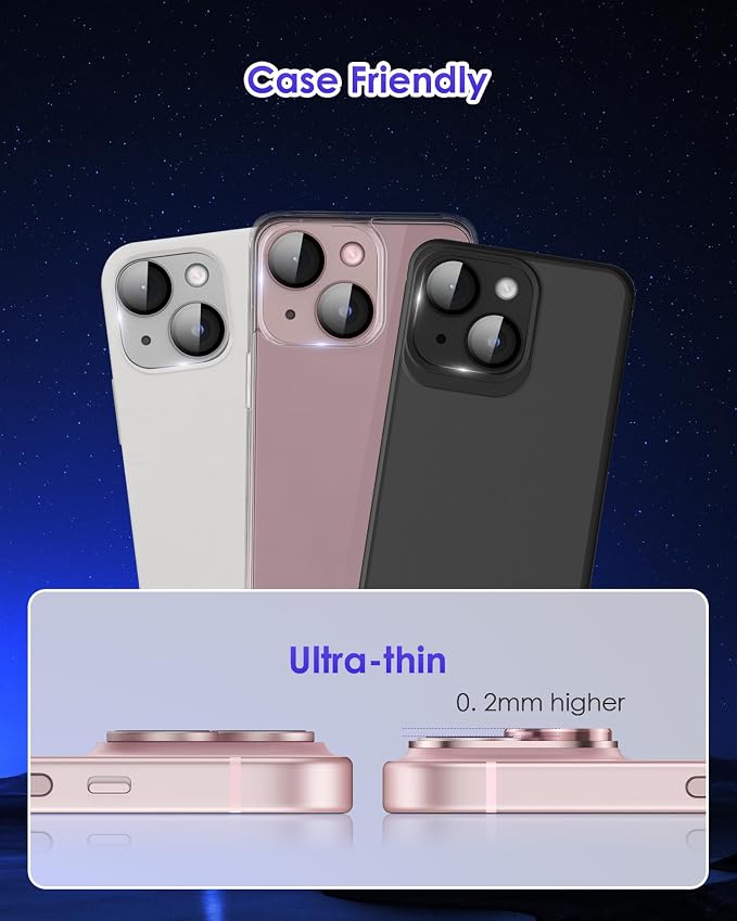 Compatible for iPhone 15/ iPhone 15 Plus/iPhone 14/ iPhone 14 Plus Camera Lens Protector Metal Plus Aluminium Alloy Ring 9H Tempered Glass Screen Camera Cover Black - Image 8
