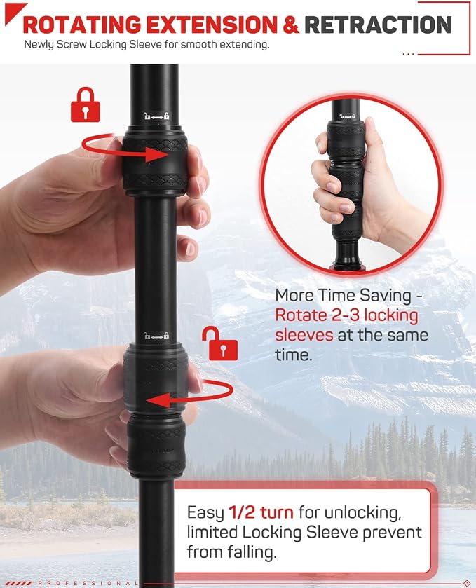 IFOOTAGE Cobra 3 A180T Camera Monopod with Feet 71" | Aluminum Monopod Camera Stand Compatible with Sony Canon Nikon DSLR Cameras, Stable Feet Design, Payload 17.64lbs/8KG - Image 3